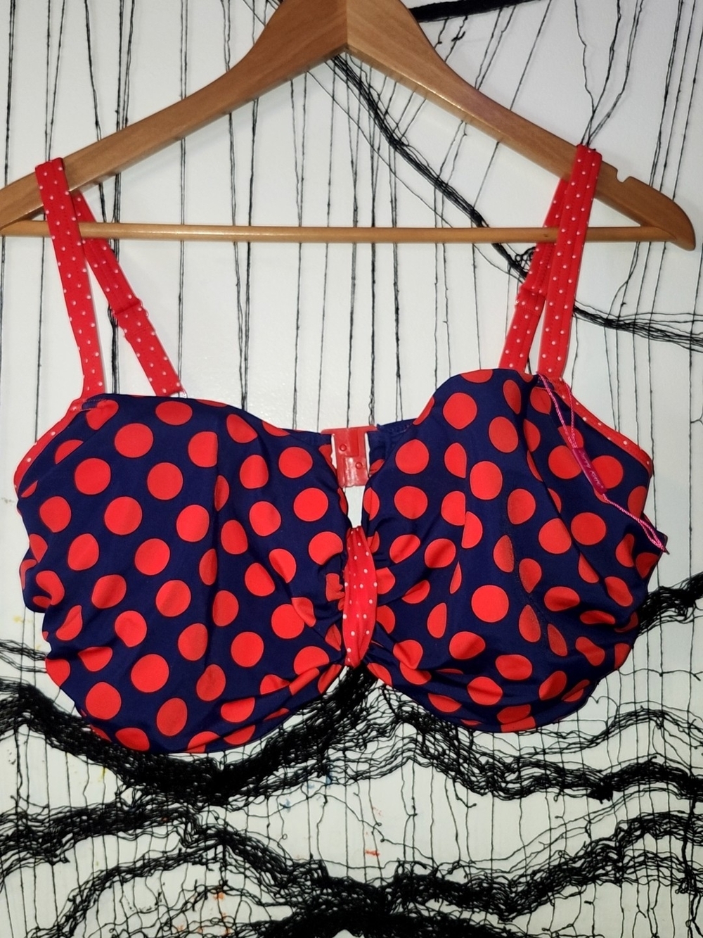 Navy Blue Bikini Top with Red Polka Dots - Women Swim Bikinis